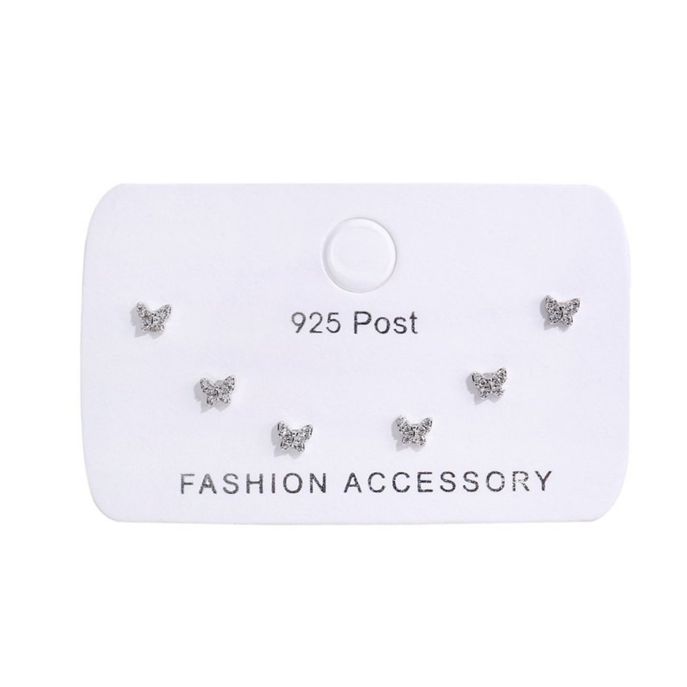 #NEW [3 PAIRS SET] 925 Sterling Silver Diamond Butterfly Earrings - Picture 5 of 5